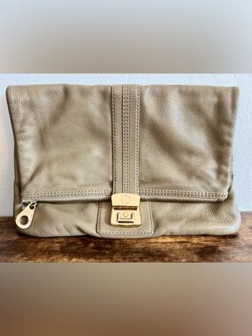 Marc by Marc Jacobs Airliner Fold Over Clutch Large Leather Taupe Vintage